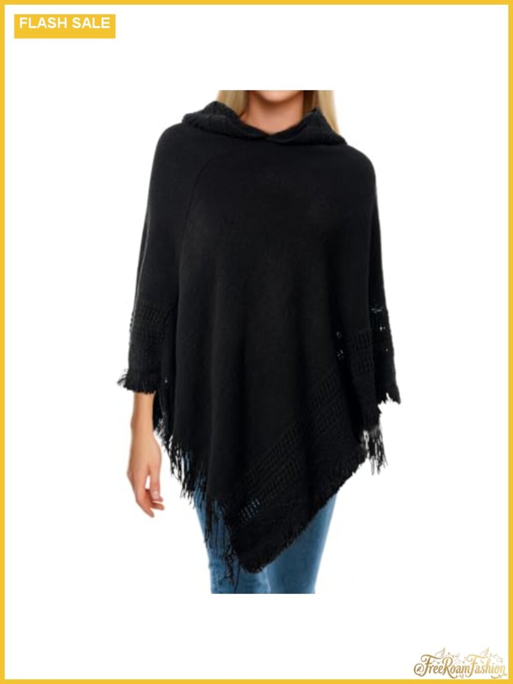 Womens Hooded Knit Cape Poncho Acrylic Fringe Shawl Wrap Scarf